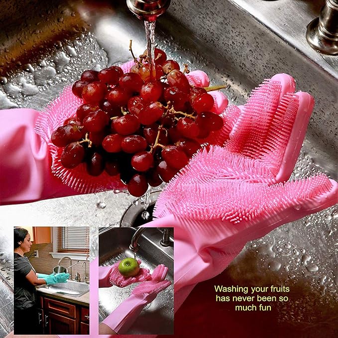 Magic Dishwashing Cleaning Sponge Gloves Reusable Silicone Brush Scrubber Gloves - Image 6