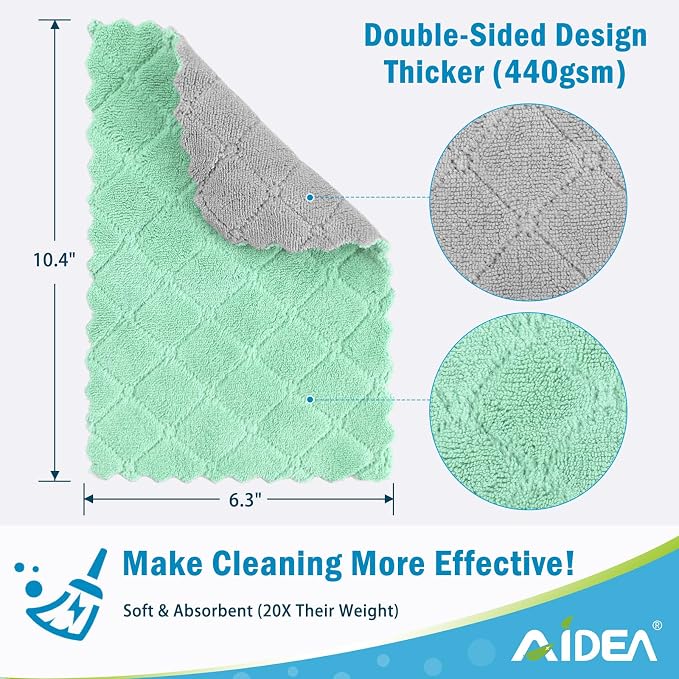 AIDEA Kitchen Towels, 12 Pack Absorbent Coral Fleece Dish Towels, No Odor - Image 6