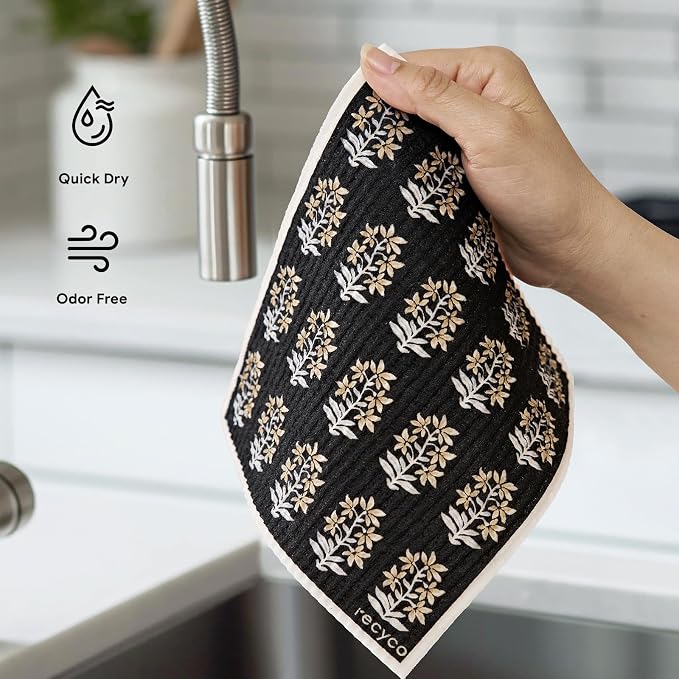 RECYCO Swedish Dishcloths for Kitchen | 6 Pack Heritage Florals Neutral - Image 6