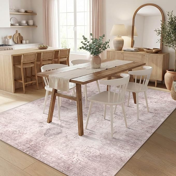 Vintage 5x7 Pink Rug, Washable Area Rugs - Image 5