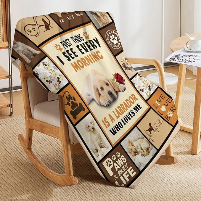 Labrador Dog Print Blanket Best Dog Pet Animal Throw Blankets for Couch Sofa Stuff Decor Gifts Lightweight Soft Cozy Fleece Plush Warm Flannel Bedding for Lover Man Woman Teen Adults 60"x80"
