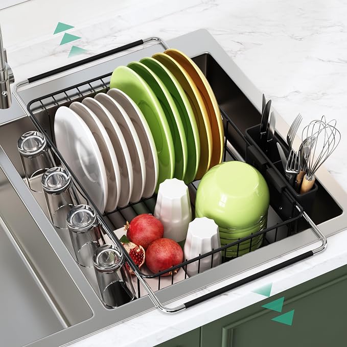 Over the Sink Expandable Dish Drainer Drying Rack In Stainless Steel by Romision