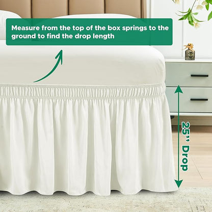Biscaynebay Wrap Around Bed Skirts for Full & Full XL Beds Extra Long Drop of 25", Ivory Adjustable Elastic Dust Ruffles Easy Fit Wrinkle Resistant Silky Luxurious Fabric Machine Washable