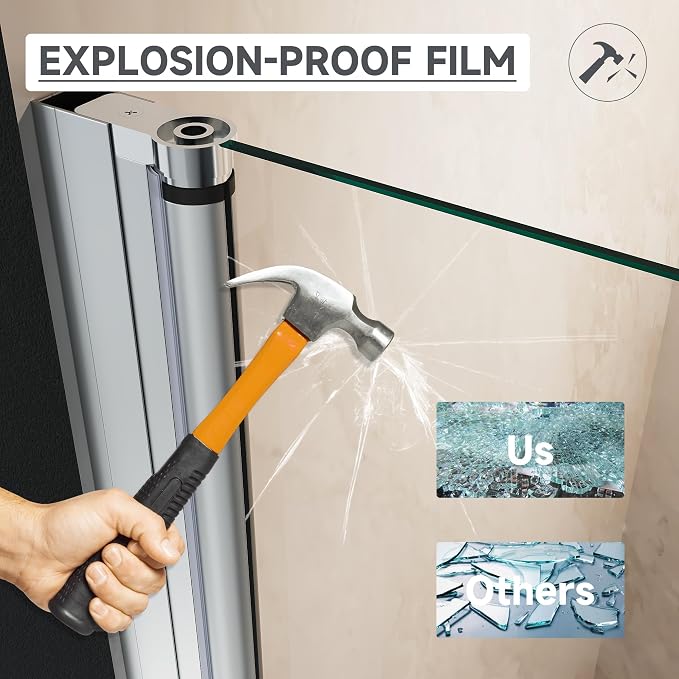 Glass Shower Door 33.5-35" W x 72" H, UCALAFEE Frameless Pivot Swing Door - Image 6
