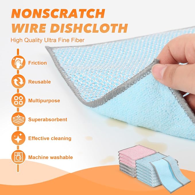 12Pack Upgrade Multipurpose Wire Dishwashing Rags, Dual-Side Non Scratch Wire - Image 2