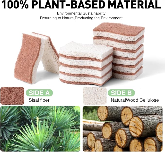 Eco-Friendly Sisal and Wood Pulp Cotton Double-Sided Cleaning Sponges - Image 4