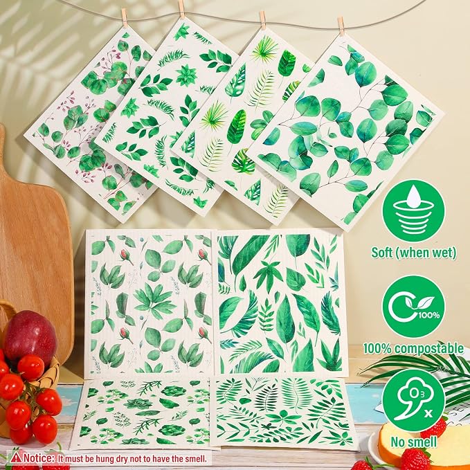 Lucomb 8 Pack Swedish Dish Cloths Washable, Reusable Cleaning Kitchen Paper - Image 2