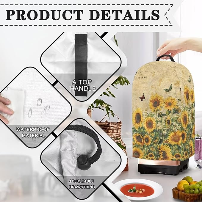 Retro Sunflower Butterfly Blender Cover Stand Mixer Covers Anti Fingerprint Dust Covers Juicer Cover for Home Kitchen Universal Appliance