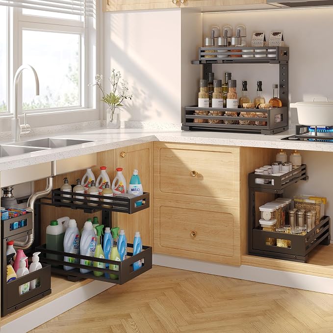 2-Pack Under Sink Organizers and Storage, 2-Tier L Shape Pull Out Cabinet - Image 6