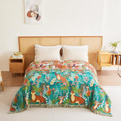 MSGKV Throw Blanket for Bed Cotton Animals Twin Size Couch Blanket 60"x80" Muslin Breathable Lightweight Farmhouse Blankets Home Decor All Seasons