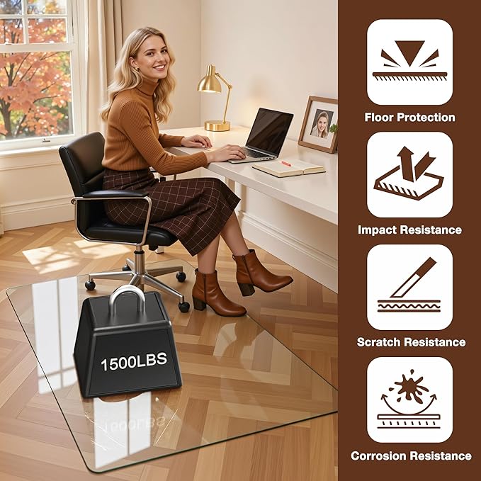 Antok Tempered Glass Chair Mat, 28"x48" Office Chair Mat for Carpet & Hardwood Floors, Heavy Duty 0.2" Desk Chair Mat for Smooth Rolling at Home or Office