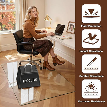 Antok Tempered Glass Chair Mat, 28"x48" Office Chair Mat for Carpet & Hardwood Floors, Heavy Duty 0.2" Desk Chair Mat for Smooth Rolling at Home or Office