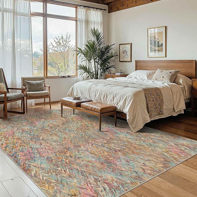 Floral Rug for Living Room Bedroom, 4x6 Washable Rug, Vintage Boho Style - Image 3