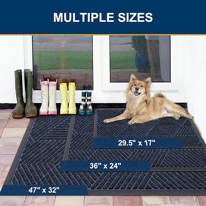 Smiry Front Door Mat Outside Entrance, Heavy Duty Sturdy Natural Rubber Doormat, Trap Dirt and Moisture, Easy Clean Low Profile Mats for Indoor Outdoor Entry, Irregular Triangle (47x17, Navy Blue)