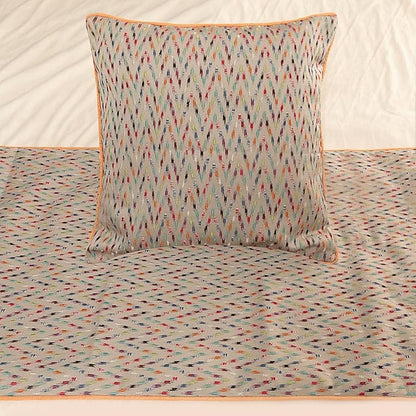 The HomeCentric King Queen Twin Beige & Multicolor Luxury Full 68"x18" Bed Runner with Pillow Cover, Chevron Embroidery Bed Scarf on Jacquard Embroidered Fabric - Happy Chevy