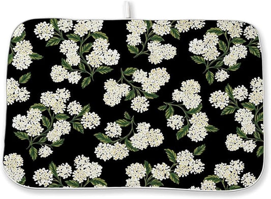 Black Hydrangea Dish Drying Mats 18x24 Inch Mats Spring Beige Green Floral by GOLIANDA
