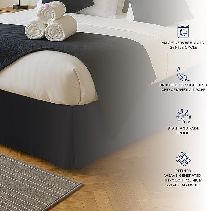Utopia Bedding King Bed Skirt - Soft Quadruple Pleated Ruffle - Easy Fit with 16 Inch Tailored Drop - Hotel Quality, Shrinkage and Fade Resistant (King, Black)
