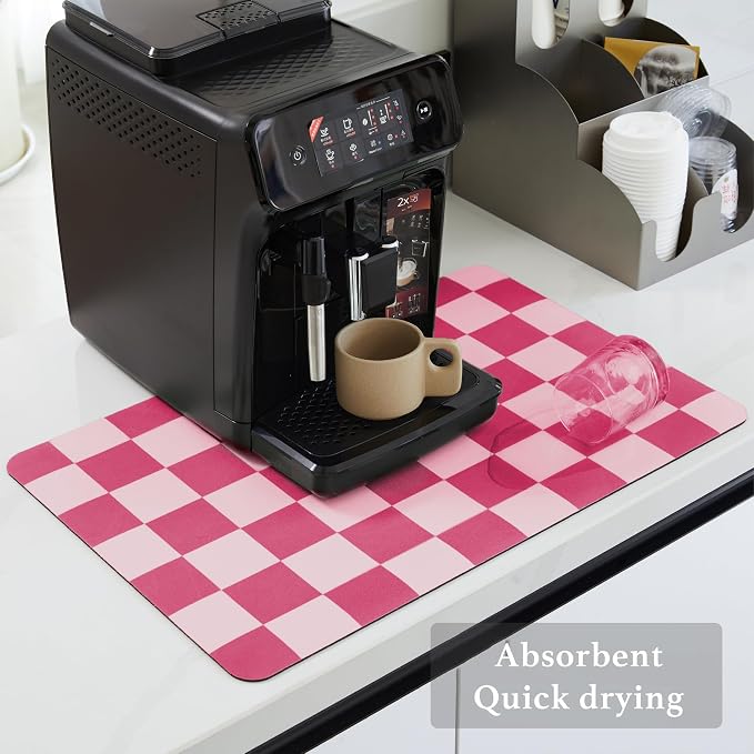 Checkered Dish Drying Mat for Kitchen Counter, Coffee Bar Station Accessories - Image 4