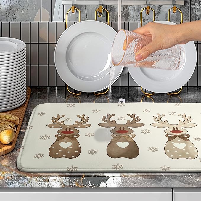 Christmas Reindeer Snowflakes Dish Drying Mat - Image 2