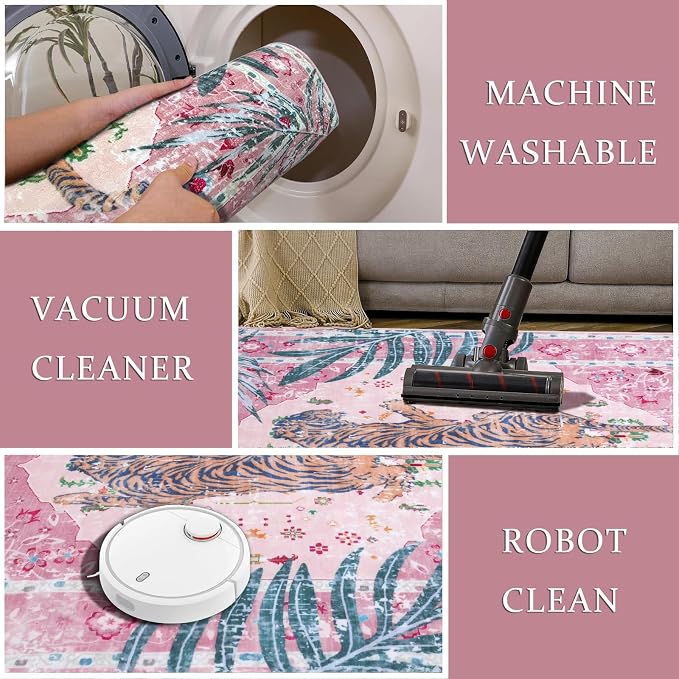 3x5 FT Leopard Rug for Living Room Light Pink Leopard Vintage Animal Rug - Image 4