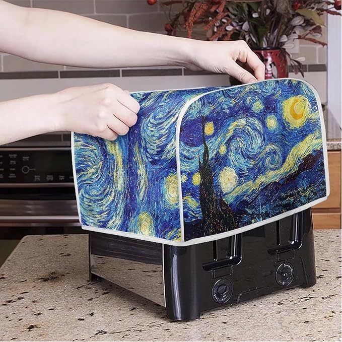 ZFRXIGN Starry Night Toaster Cover 4 Slice Small Appliance Covers Toaster Bag Dust Cover with Top Handle Cute Toaster Oven Cover Washable Blue