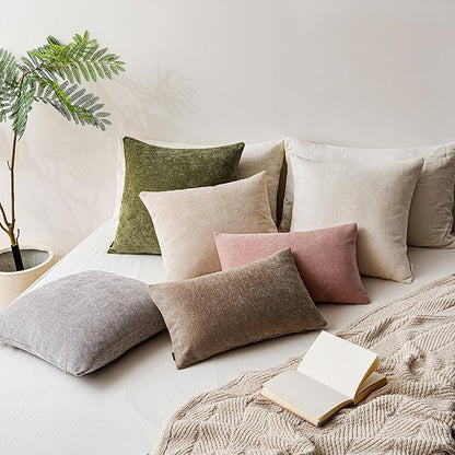 a moment Pack of 2 Decorative Chenille Throw Pillow Covers with Twill Cushion Covers for Sofa Living Room Couch Bed 22x22 Inch Blush Pink
