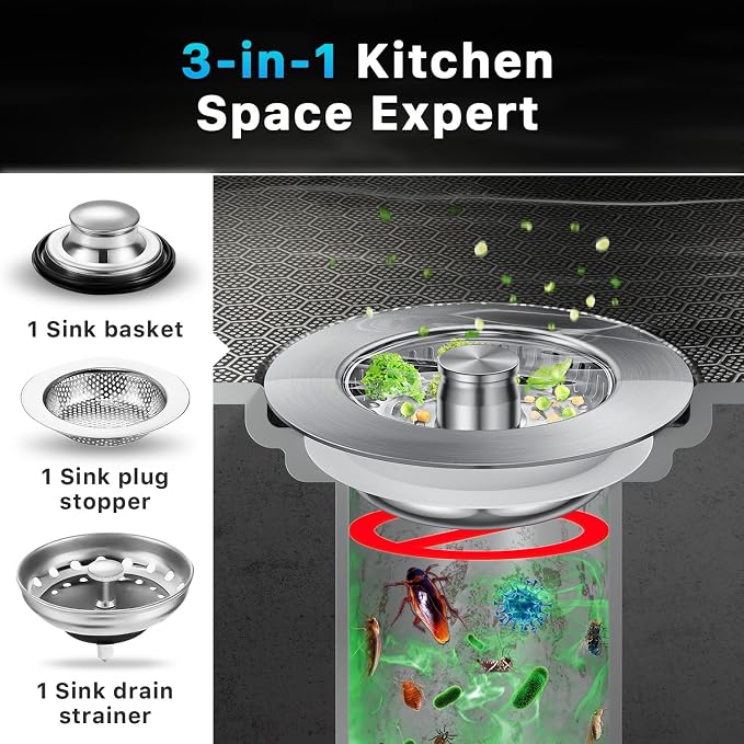 1S-Install Upgraded Kitchen Sink Strainer & Stopper – Pop-Up Fast Drain - Image 3