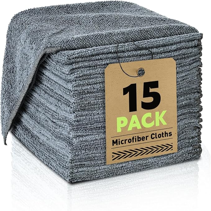 Microfiber Cleaning Cloths Bulk-15 Pack, Ultra Absorbent Microfiber Towel Weave by TEAWOO