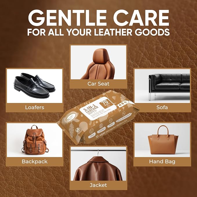 Air Jungles 3in1 Leather Cleaner Wipes 70 Count, Extra Large 8" x 10" Size - Image 8