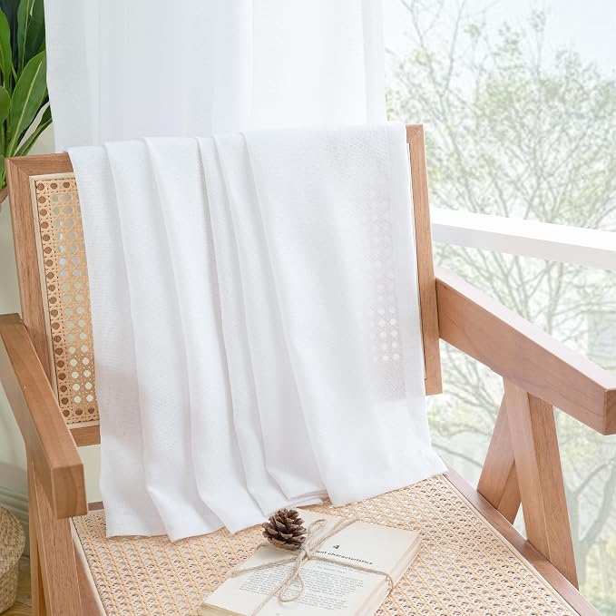 YoungsTex White Linen Semi Sheer Curtains 72 Inch Length 2 Panels - Image 7