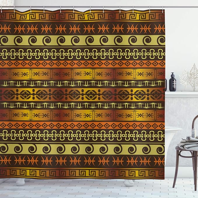 Ambesonne Prehistoric Shower Curtain, Indigenous Geometric Motifs Ornament by Ambesonne