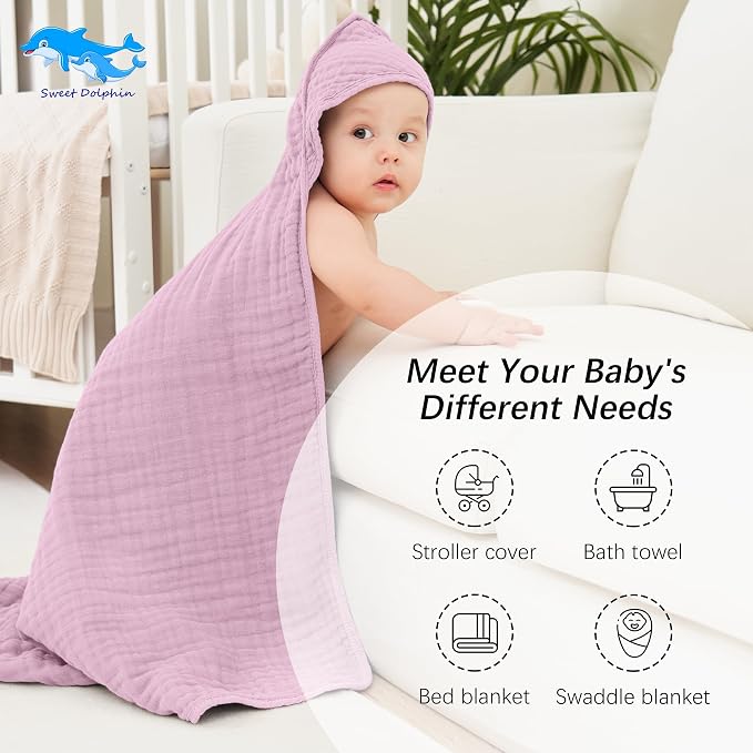 SWEET DOLPHIN Muslin Hooded Baby Bath Towels - Image 5