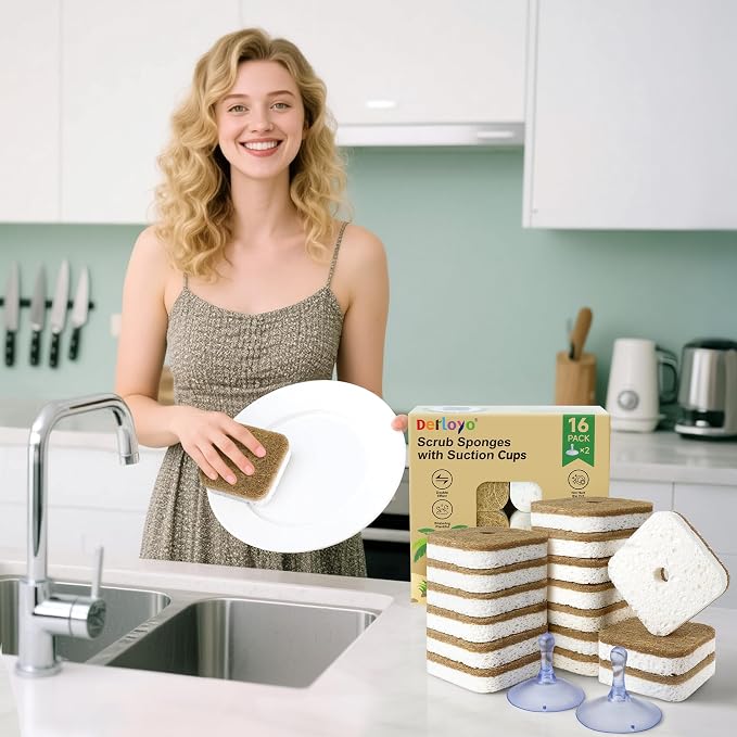16 Pack Biodegradable Natural Kitchen Sponges, Compostable Cellulose & - Image 6
