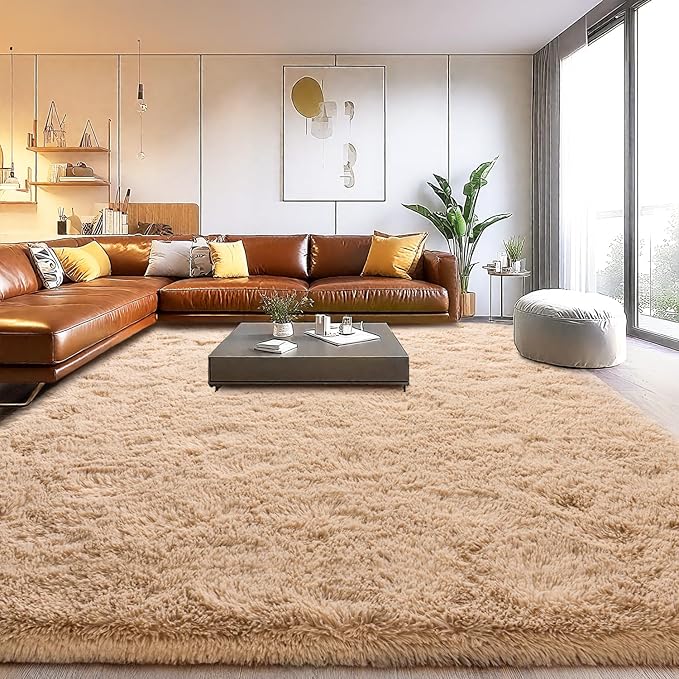 Area Rugs for Living Room, Soft Shaggy Carpets for Living Room, Fuzzy Rugs for Kids' Room, Perfect Decor for Modern Home Camel 9x12 Feet