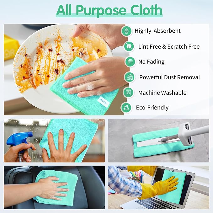 FIXSMITH Turquoise Microfiber Cleaning Cloth -Pack of 8, Highly Absorbent - Image 5