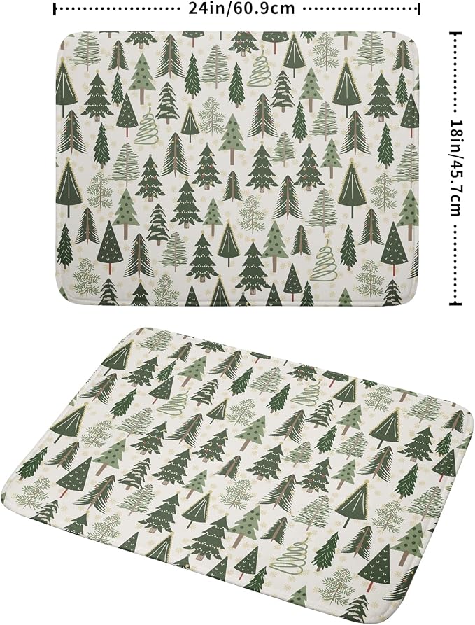 Christmas Dish Drying Mat for Kitchen Counter 18x24 Green Xmas Tree Block Print - Image 2