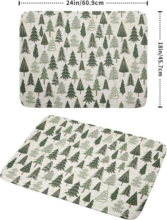 Christmas Dish Drying Mat for Kitchen Counter 18x24 Green Xmas Tree Block Print - Image 2