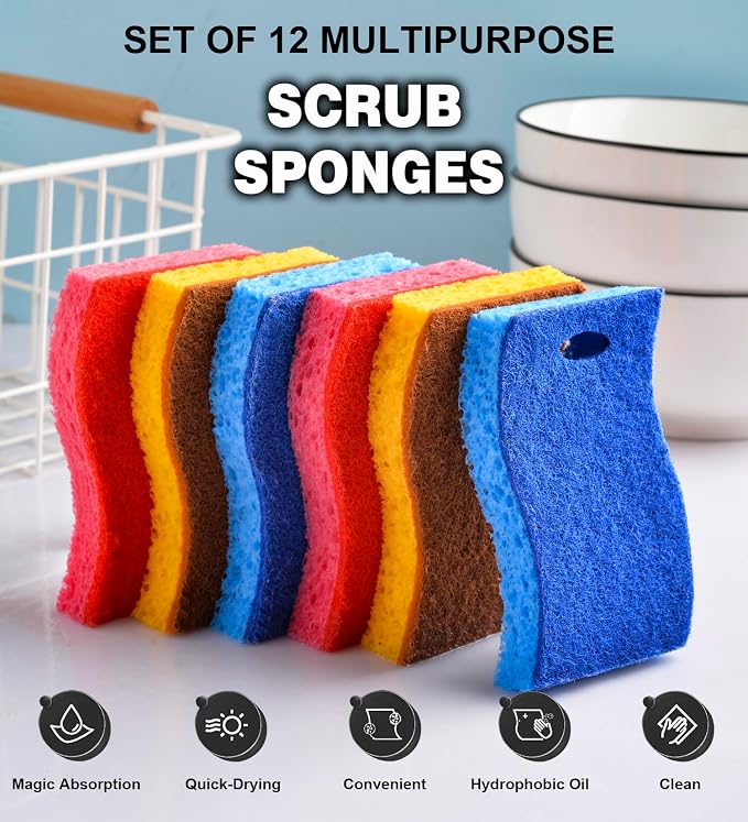 METUUTER 12-Count Scrub Sponges Kitchen Sponge Heavy Duty, Cellulose Sponges - Image 2