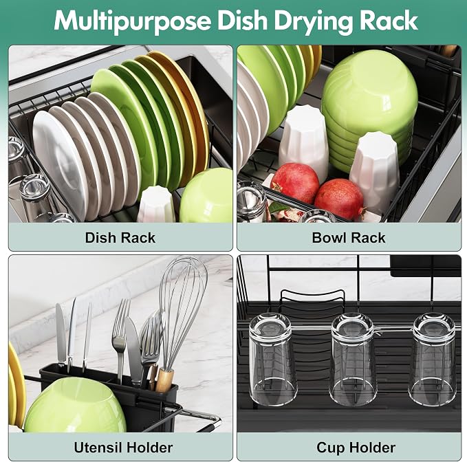 Over the Sink Expandable Dish Drainer Drying Rack In Stainless Steel - Image 6