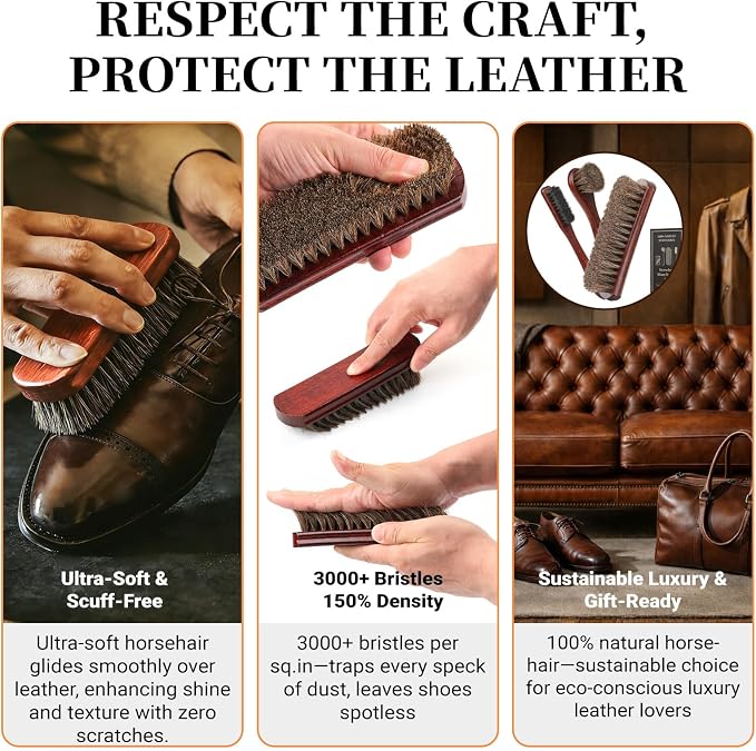 4PCS 100% Horse Hair Brush for Leather Shoe Brush Cleaning Boot Care Horse Hair - Image 4