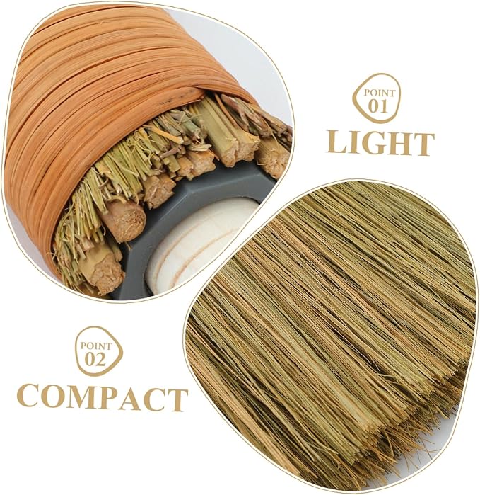 Cabilock Handmade Soft Bristle Broom Set 2pcs Detachable Natural Grass Dust - Image 8