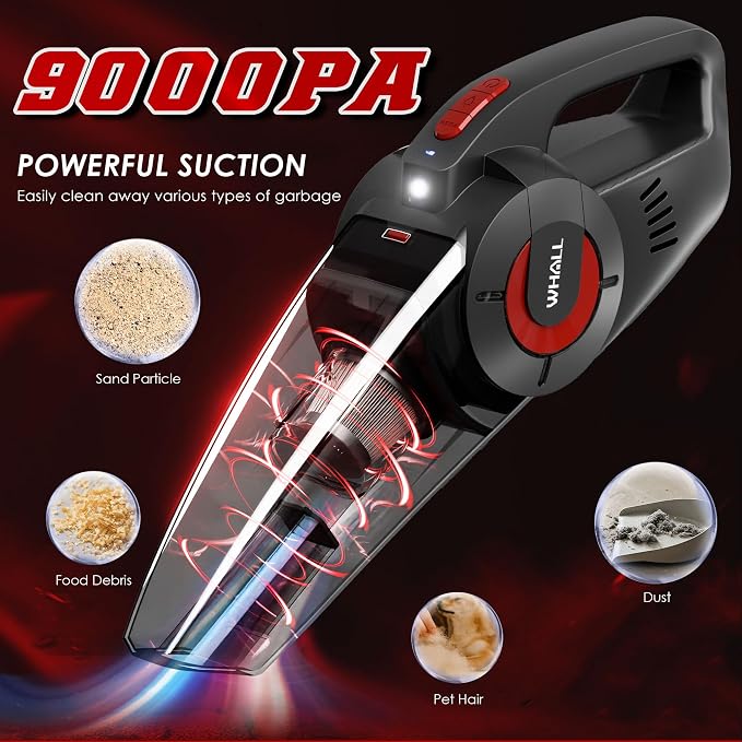 whall Handheld Cordless Car Vacuums, Wet and Dry Use 9000Pa Strong Suction - Image 2