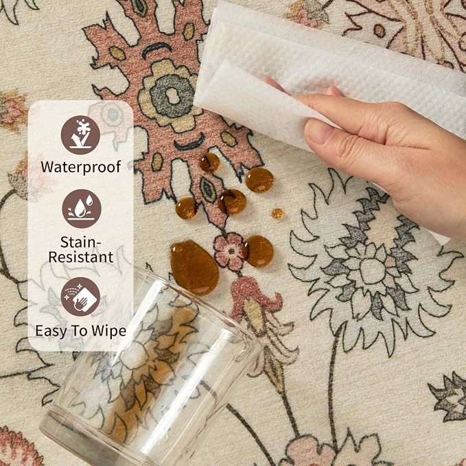 Floral Rug for Living Room Bedroom, 4x6 Washable Rug, Vintage Boho Area Rug - Image 8