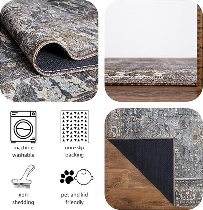 Keen Home Design 2x12 Rug - Machine Washable Runner Rug with Non-Slip Backing, Ideal for Hallway, Entryway, Kitchen, Laundry Room - Vintage, Easy Clean, Durable, Low Pile - (2'6" x 12')