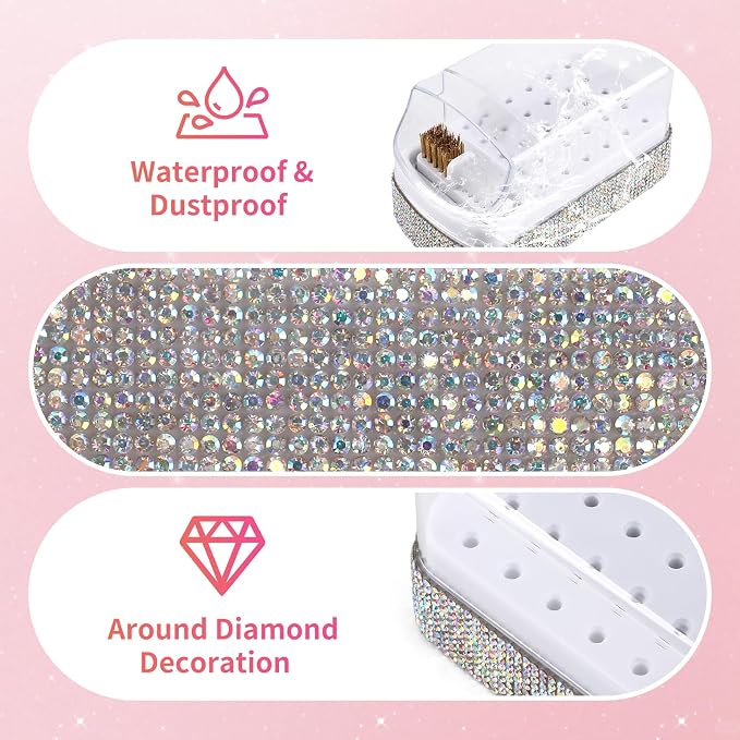 2 in 1 Nail Drill Bits Holder & Cleaning Brush Case, 30 Holes Dustproof Nail - Image 4