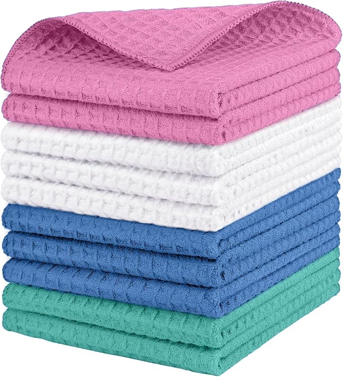 HOMEXCEL Waffle Weave Microfiber Towel, 10 Pack Lint Free Cleaning Rags by HOMEXCEL