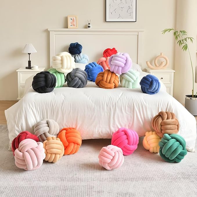 Decorative Throw Knot Pillow Ball for Home Chair Sofa Couch Bed Aesthetic Round Velvet Knotted Pillow Cushion (Dark Grey, 11 inches)