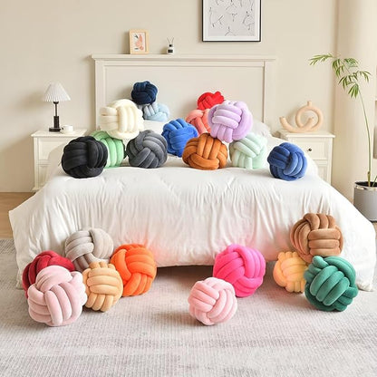 Decorative Throw Knot Pillow Ball for Home Chair Sofa Couch Bed Aesthetic Round Velvet Knotted Pillow Cushion (Dark Grey, 11 inches)