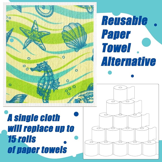 6 Pcs Swedish Kitchen Dish Towels Kitchen Cloths Reusable Sponge Cleaning - Image 3