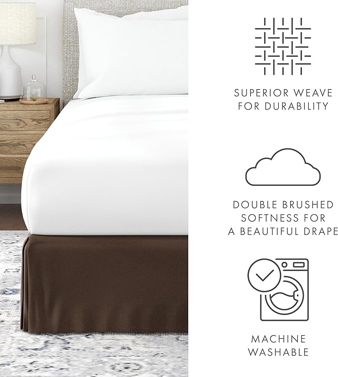 Linen Market Bed Skirt - Ultra Soft Microfiber - Easy Fit with 14 Inch Tailored Drop - Hotel Quality, Shrinkage & Fade Resistant - Bed Cover - Queen Bed Set - Bedroom Décor - (Queen, Chocolate)